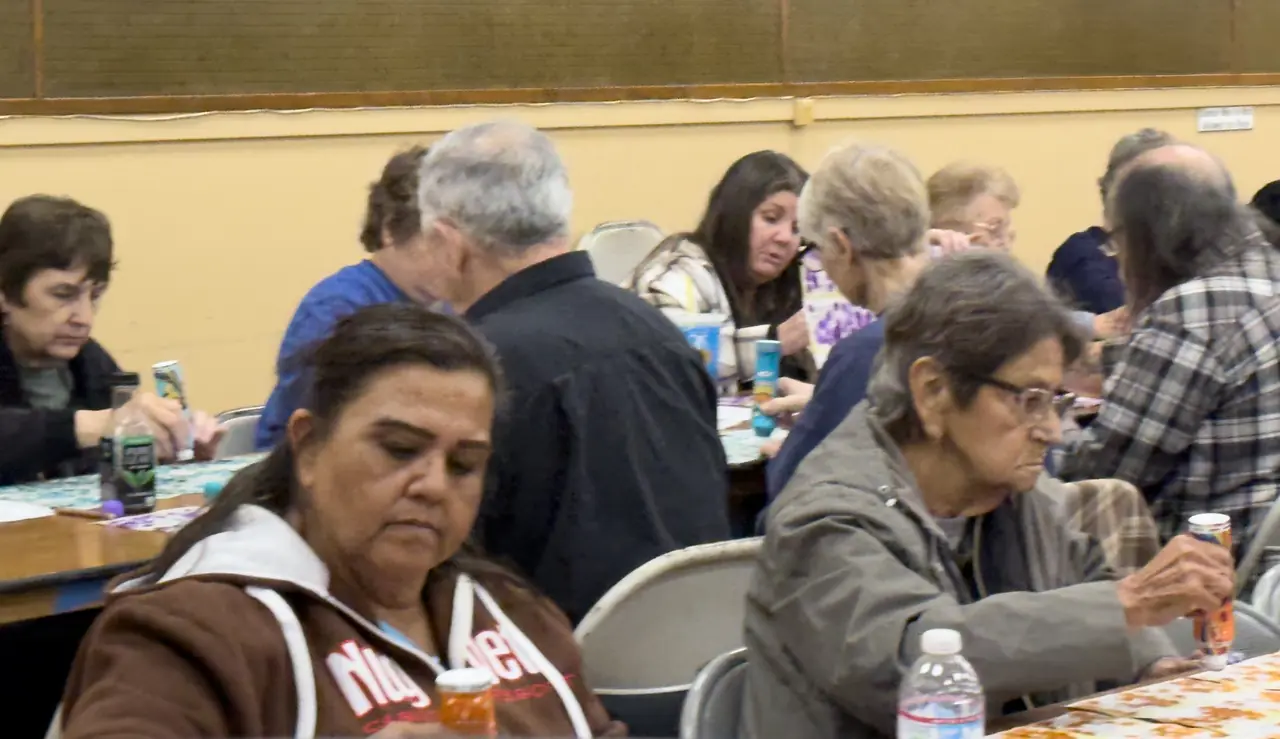 Bingo players gathered around tables during a Wine Country Bingo event.